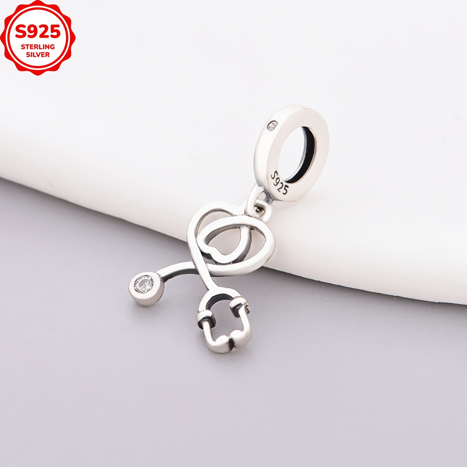925 Sterling Silver Heart Auscultator Silvery Pendant